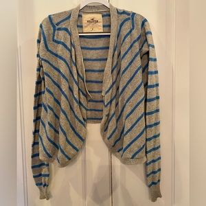 Hollister Blue/Gray Stripe Draped Open Front Cardigan M